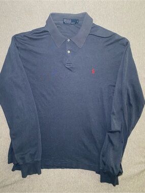 POLO RALPH LAUREN Mens 1/4 button Long Sleeve  polo shirt blue size L